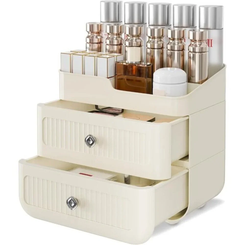 New Stackable Makeup Organizer for Vanity, 3-Layer Skincare Storage in White